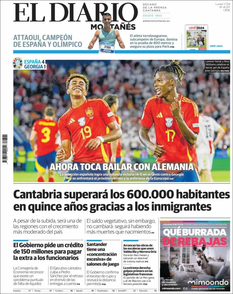 Portada de El Diario Montañés (España)