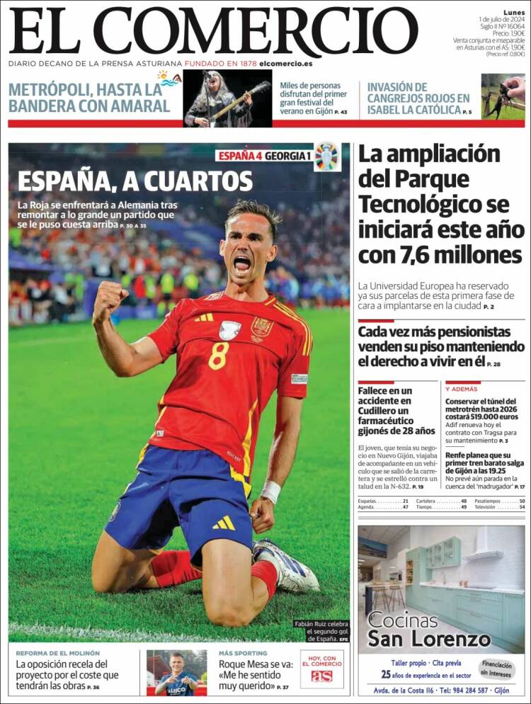 Portada de El Comercio - Gijón (Espagne)