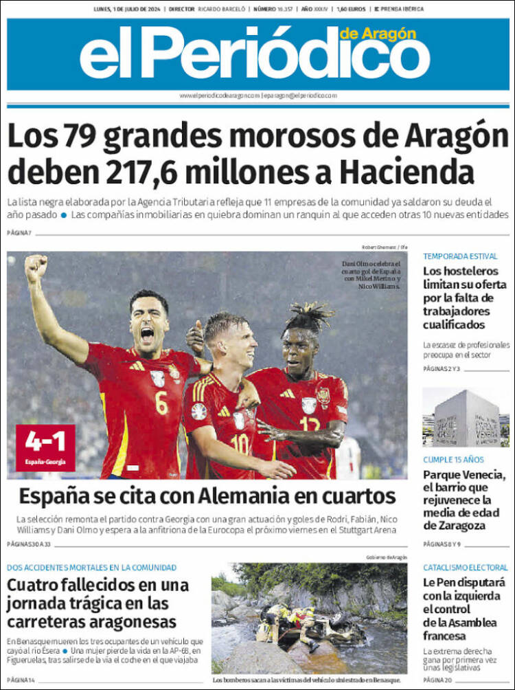 Portada de El Periódico de Aragón (Espagne)