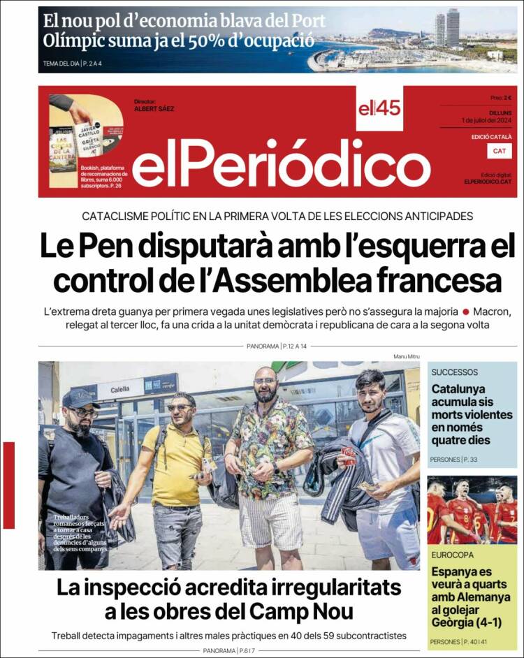 Portada de El Periódico de Catalunya (Espagne)