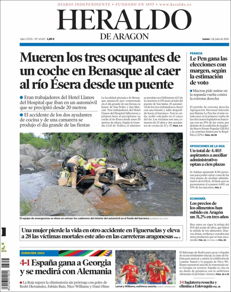 Portada de Heraldo de Aragón (España)