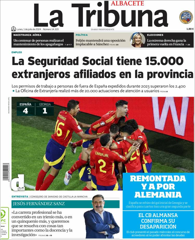 Portada de La Tribuna de Albacete (España)