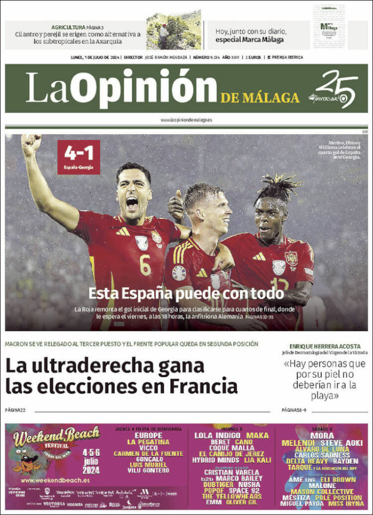 Portada de La Opinión de Málaga (Espagne)