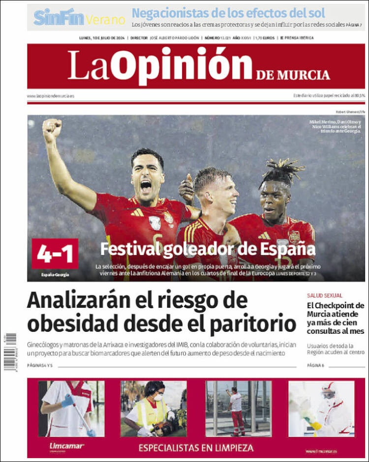 Portada de La Opinión de Murcia (Espagne)