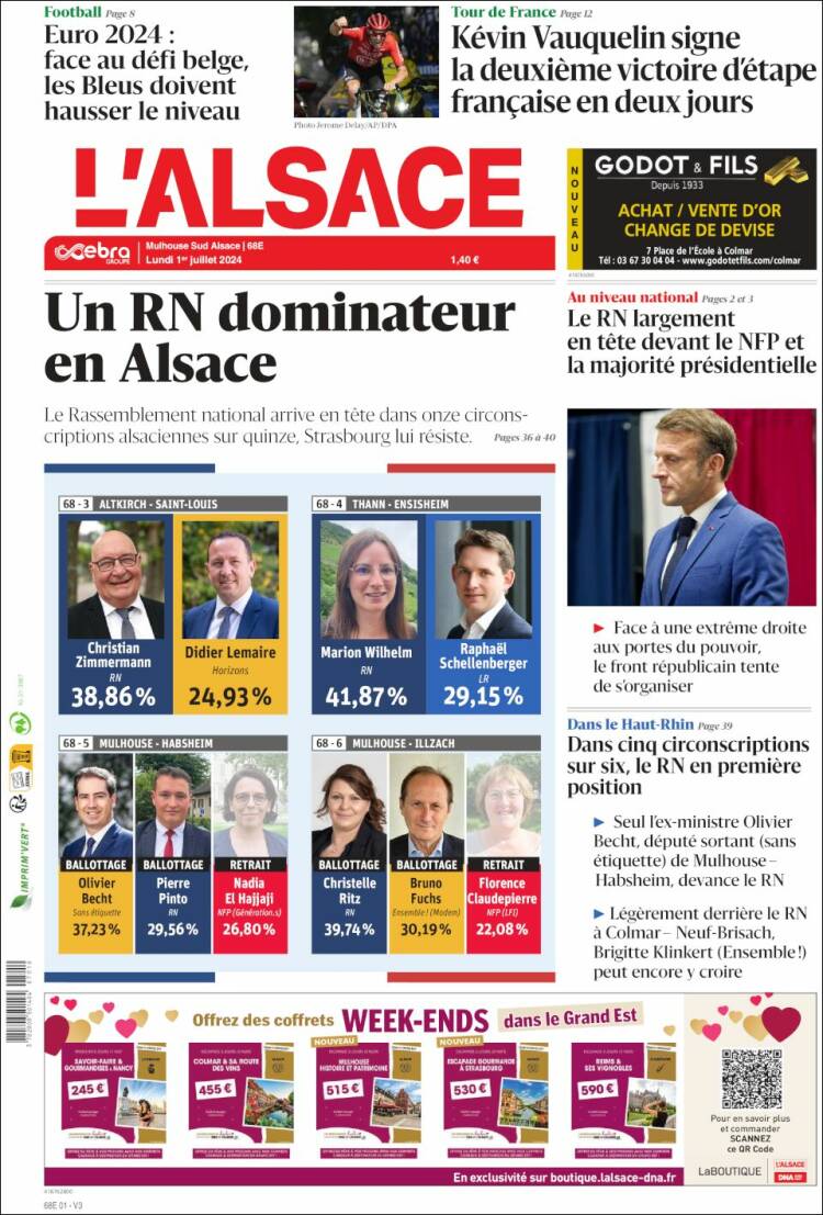 Portada de Journal L'Alsace (Francia)