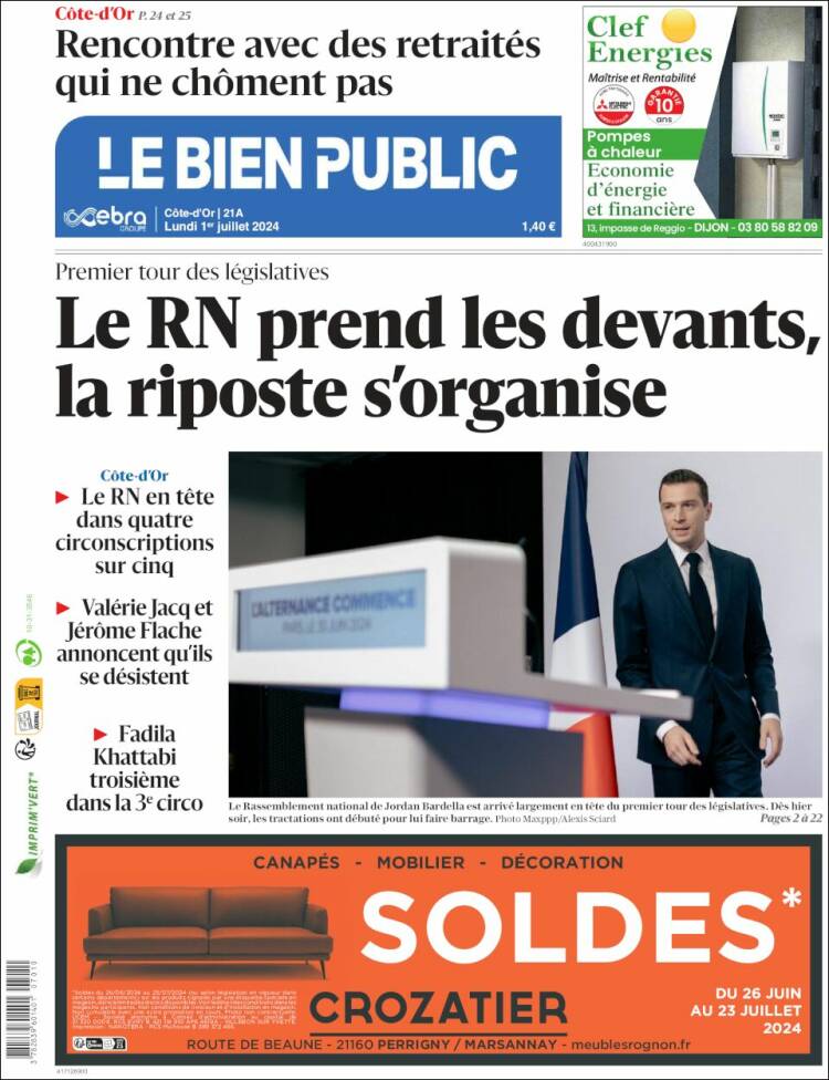 Portada de Le Bien Public (Francia)