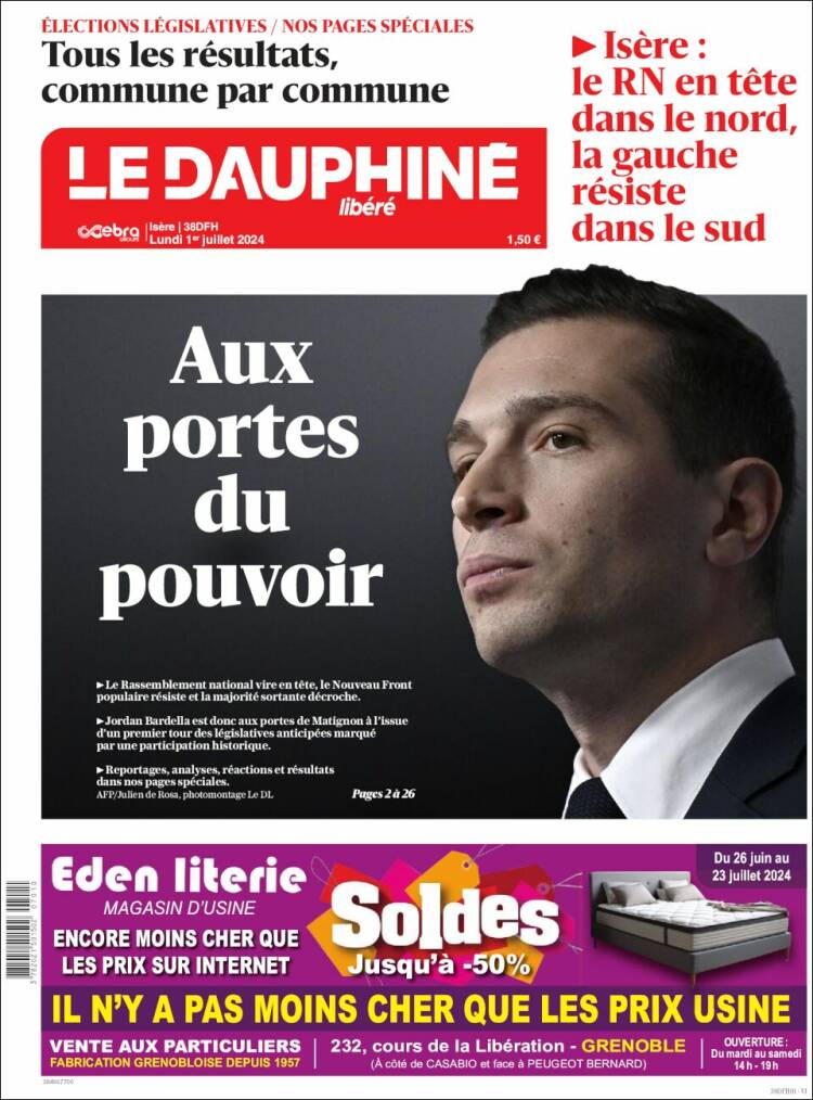 Portada de Le Dauphiné Libéré (Francia)