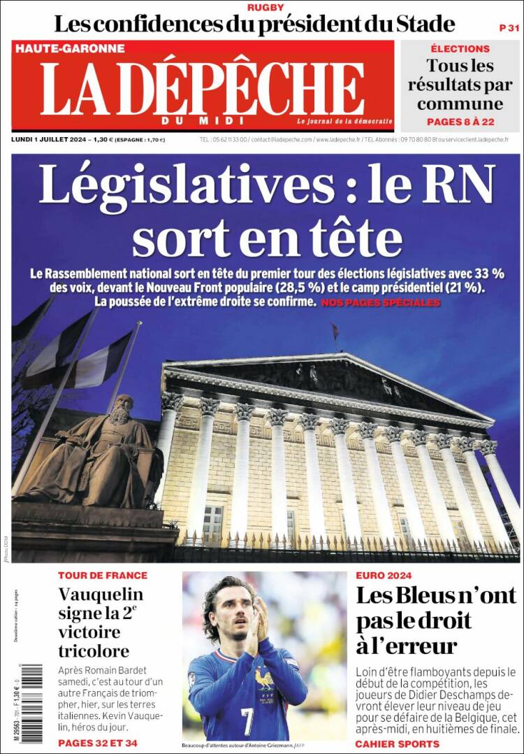 Portada de La Dépêche du Midi (Francia)