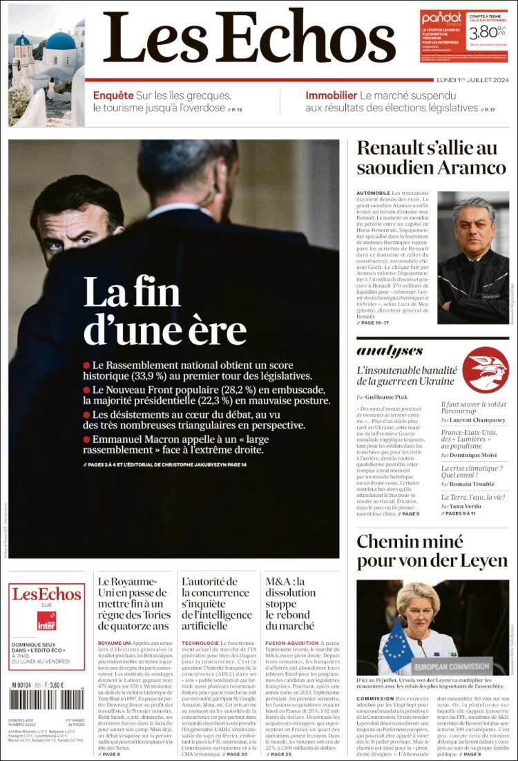 Portada de Les Echos (Francia)