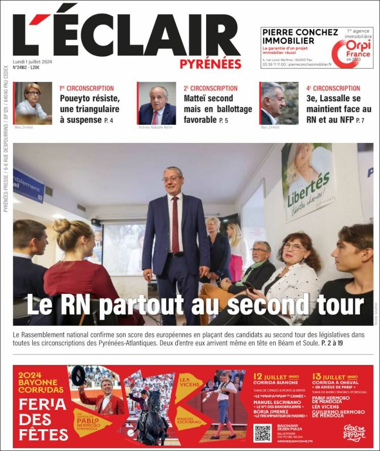 Portada de L'Eclair des Pyrénées (Francia)