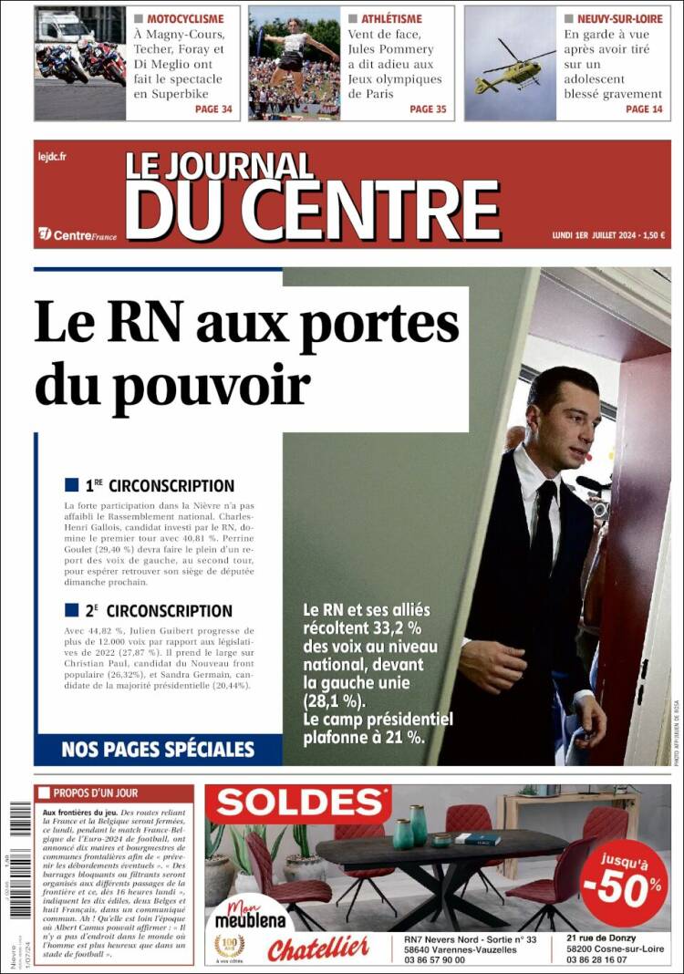 Portada de Le Journal du Centre (Francia)