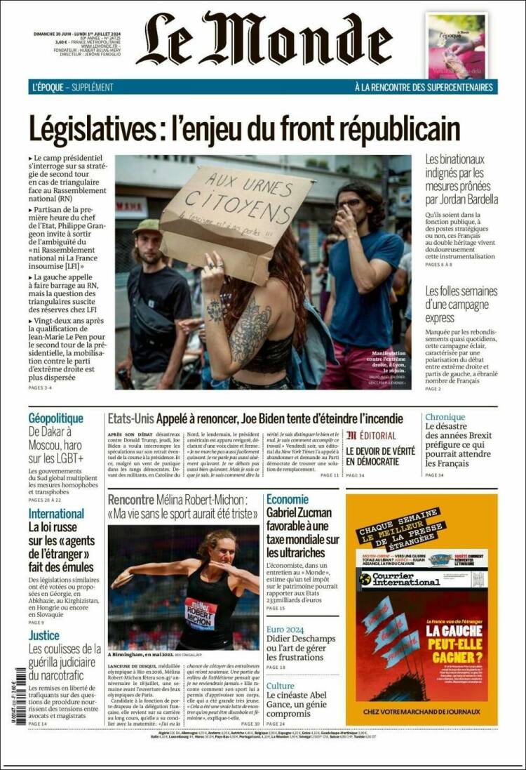 Portada de Le Monde (Francia)