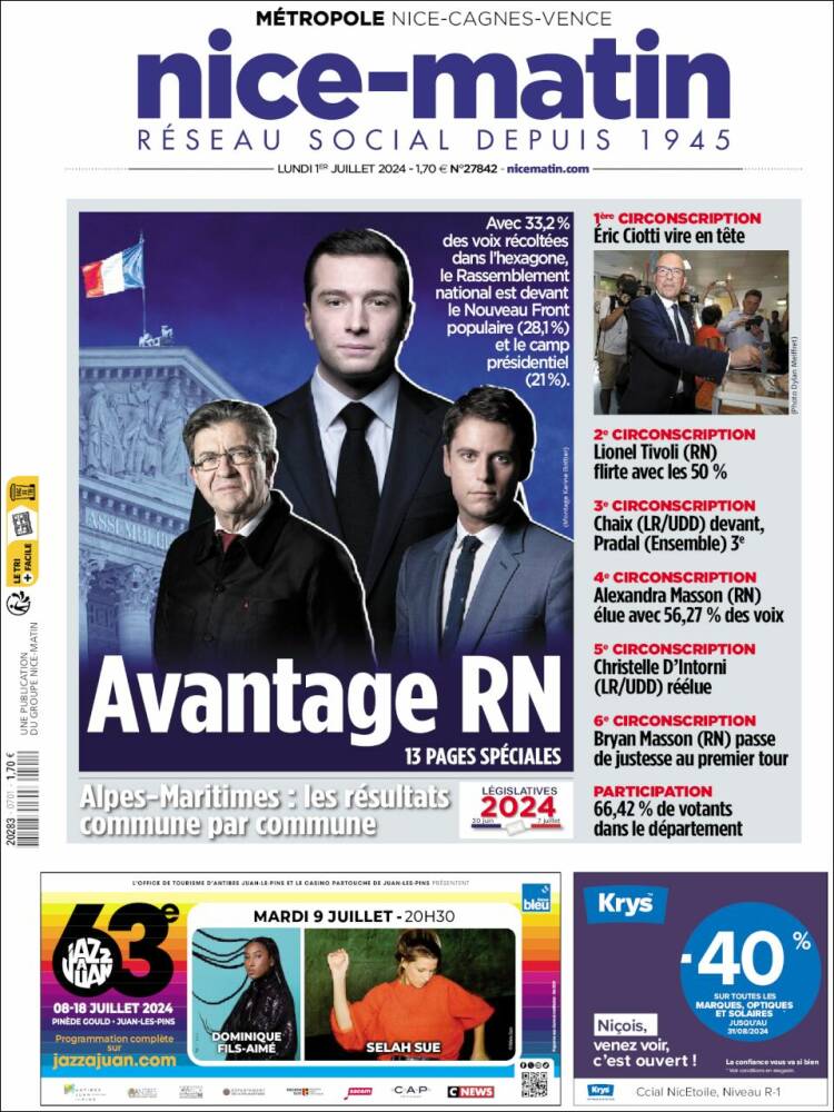Portada de Nice-Matin (Francia)