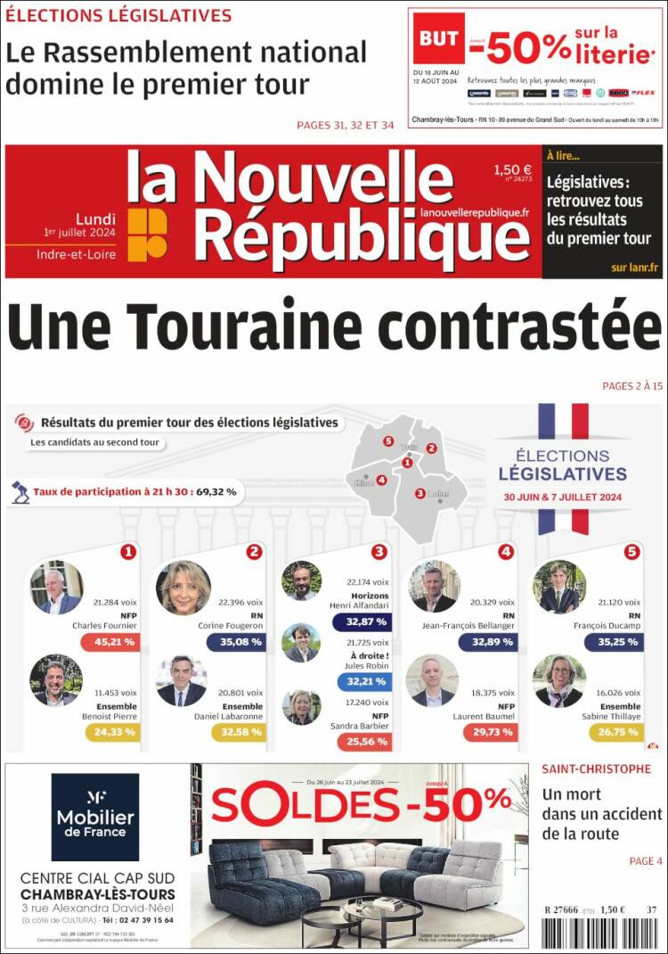 Portada de La Nouvelle Republique (Francia)