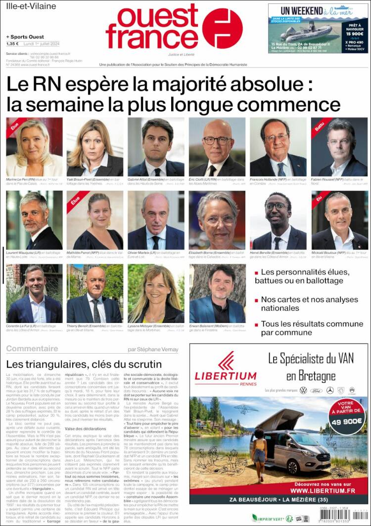Portada de Ouest France (Francia)