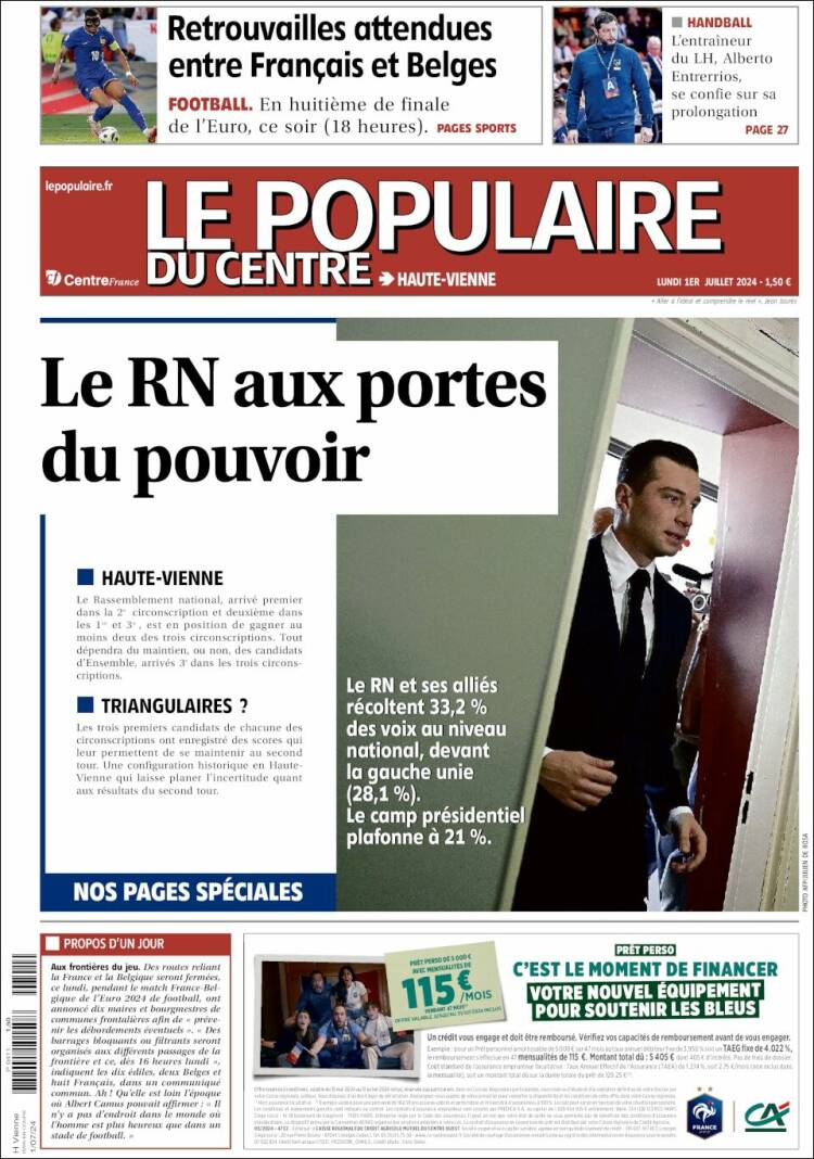 Portada de Le Populaire du Centre (Francia)