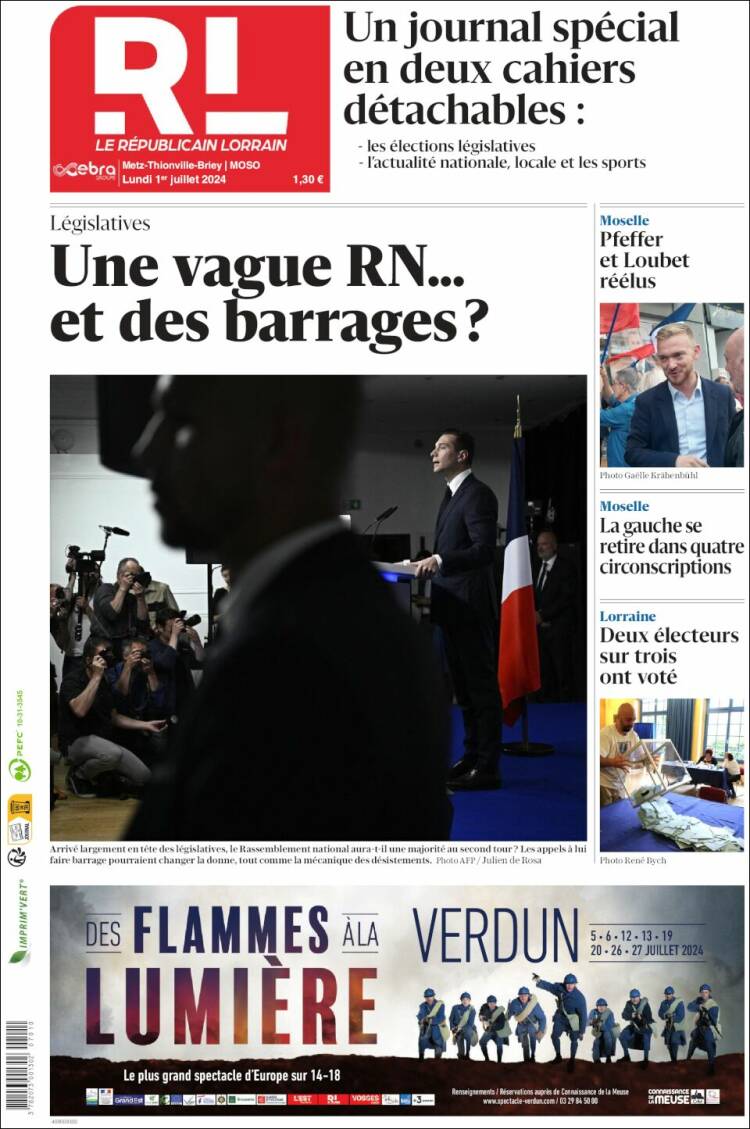 Portada de Le Republicain Lorrain (Francia)