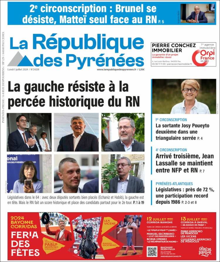 Portada de La République des Pyrénées (Francia)