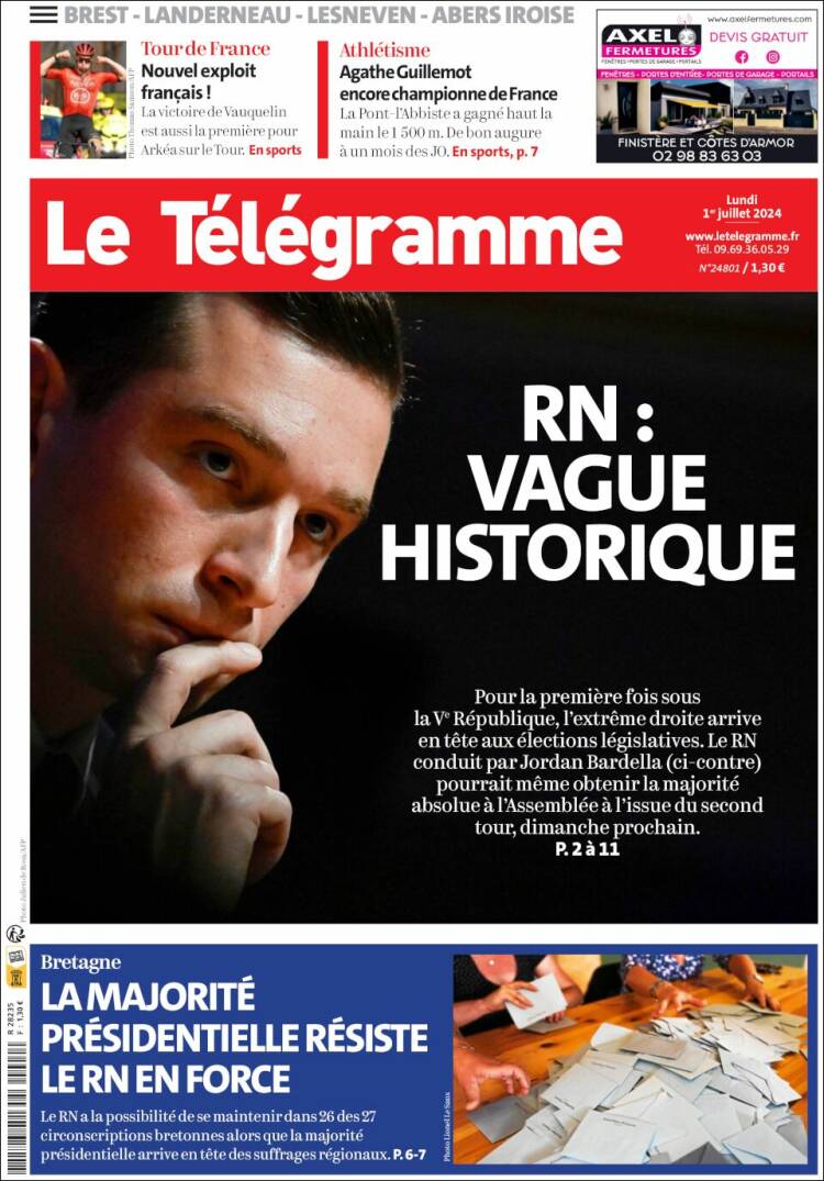 Portada de Télégramme (Francia)