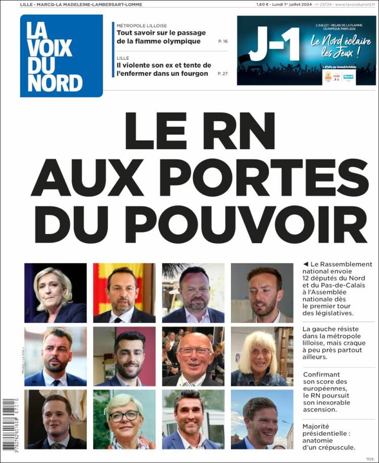 Portada de La Voix du Nord (Francia)