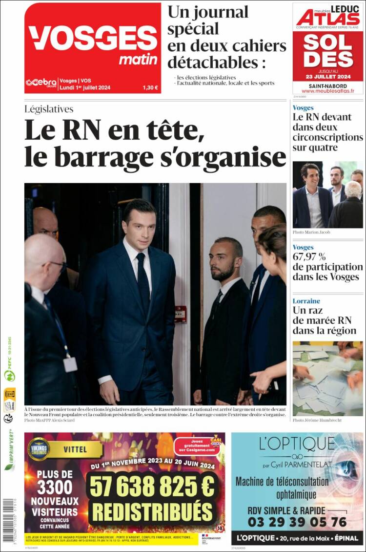 Portada de Vosges Matin (Francia)