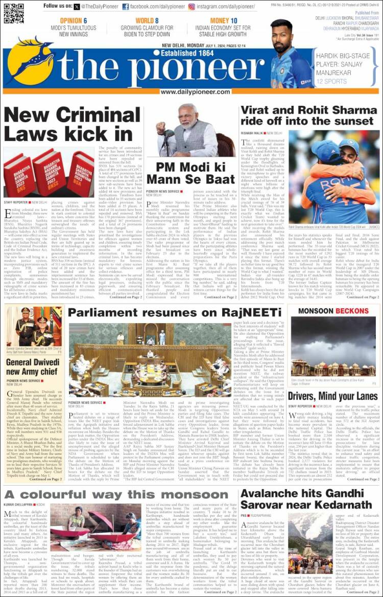 Portada de The Pioneer (India)