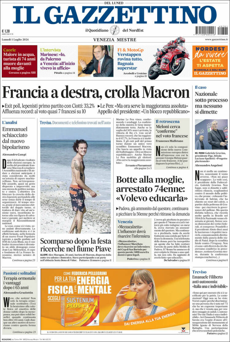 Portada de Il Gazzettino (Italia)