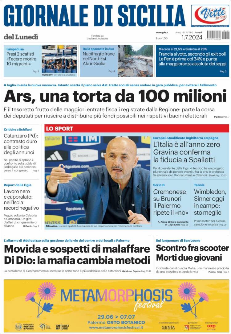 Portada de Giornale di Sicilia (Italia)