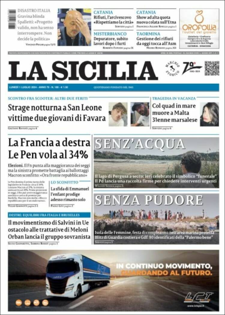 Portada de La Sicilia (Italia)