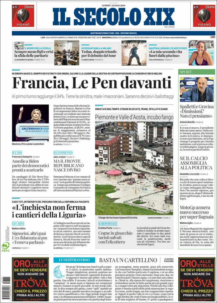 Portada de Il Secolo XIX (Italia)