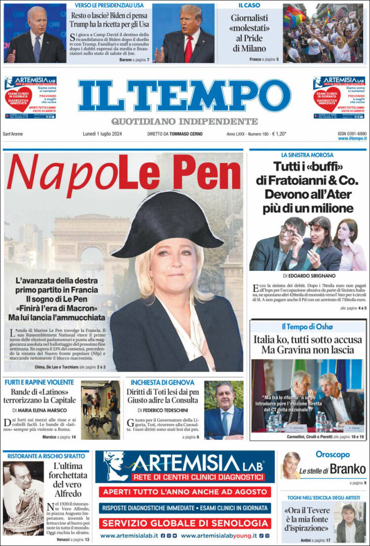 Portada de Il Tempo (Italia)