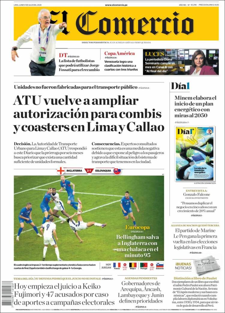 Portada de El Comercio (Per&uacute;)