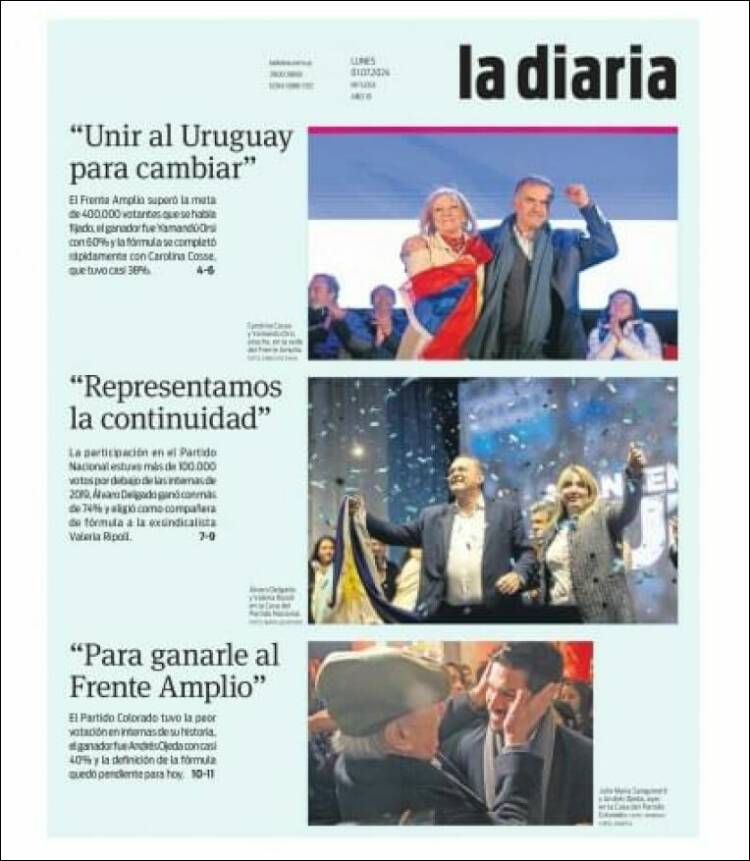 Portada de La Diaria (Uruguay)