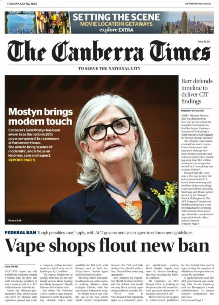 Portada de The Canberra Times (Australia)