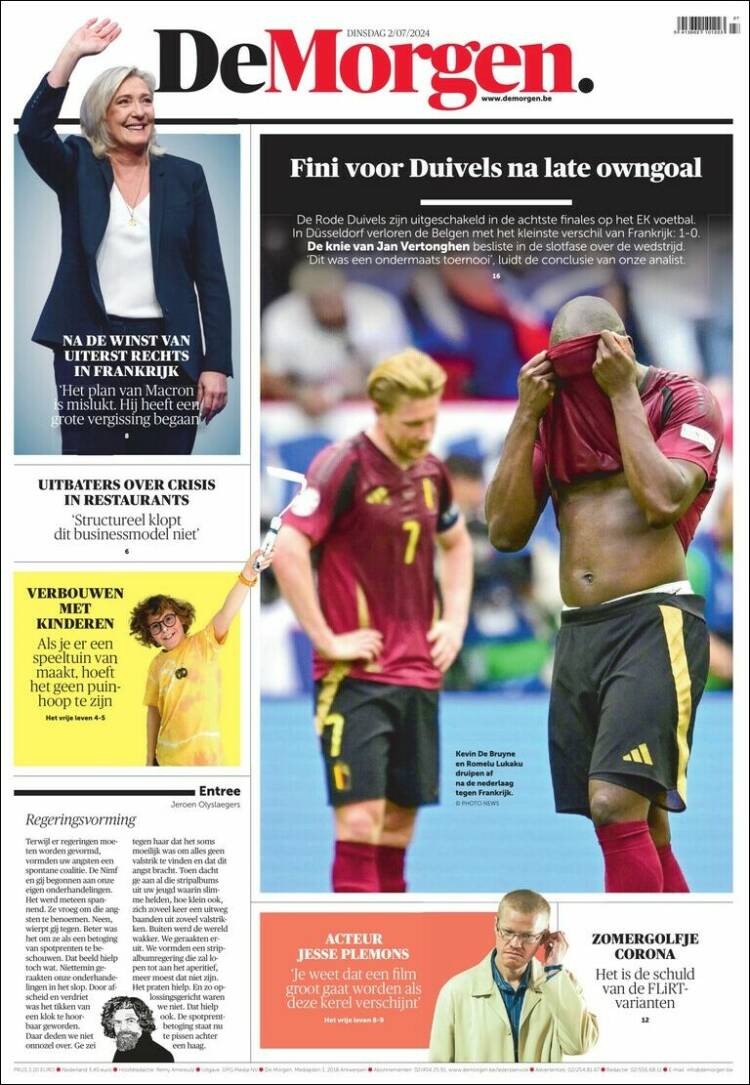 Portada de De Morgen (B&eacute;lgica)