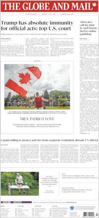 Portada de The Globe and Mail (Canadá)