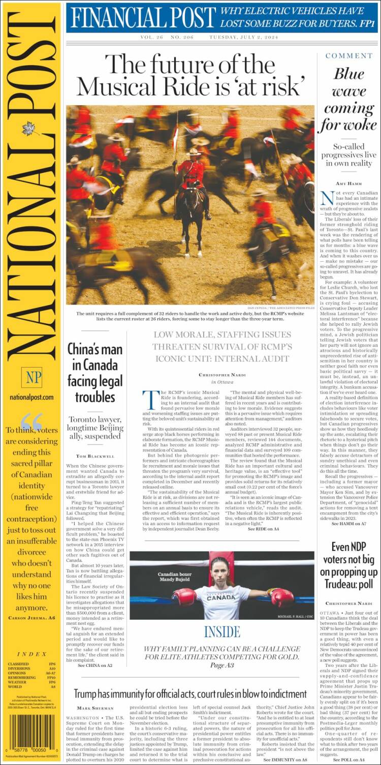 Portada de The National Post (Canadá)