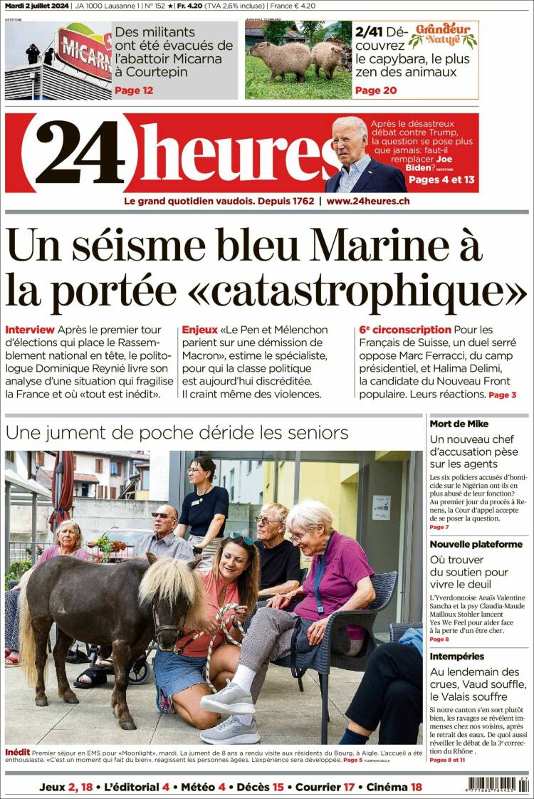 Portada de 24 Heures (Suiza)