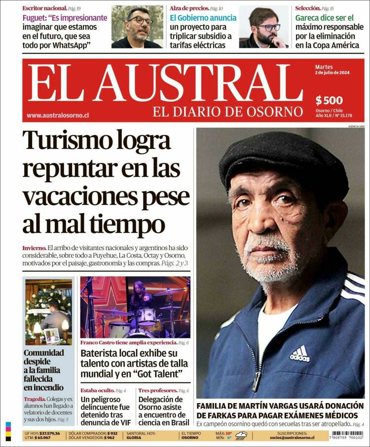 Portada de El Austral de Osorno (Chile)