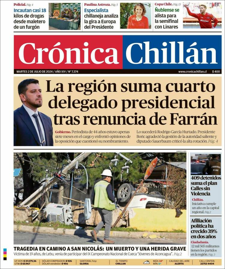 Portada de Crónica Chillán (Chile)