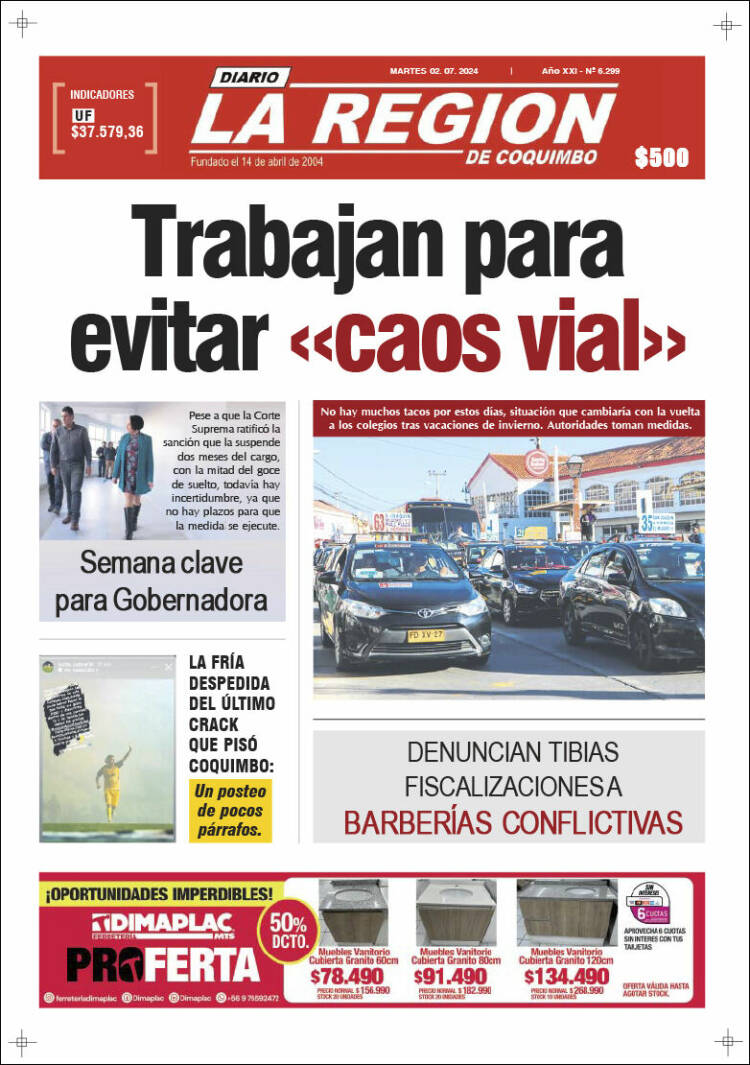 Portada de Diario La Región de Coquimbo (Chile)