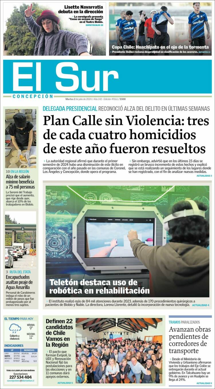 Portada de El Sur (Chile)