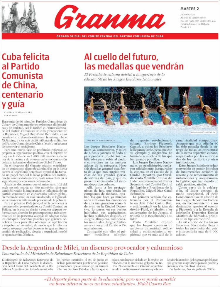 Portada de Granma (Cuba)