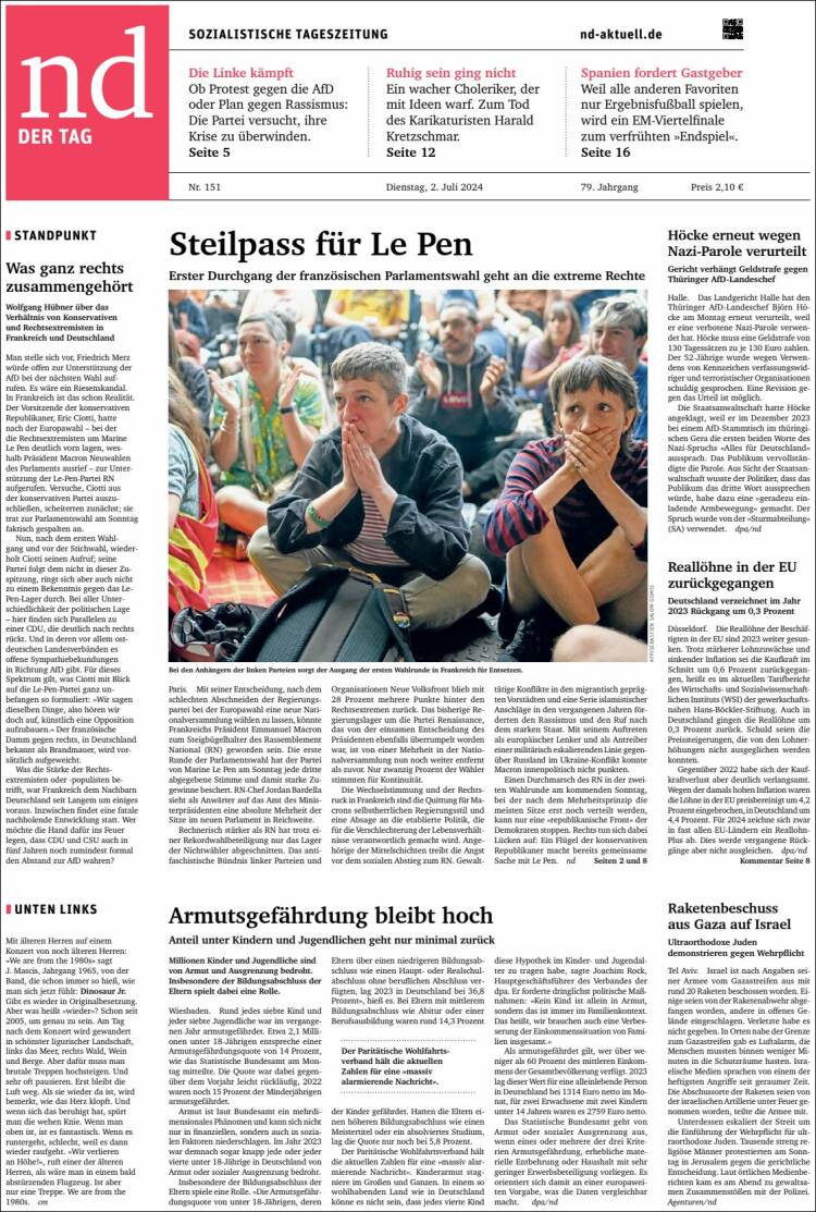Portada de Neues Deutschland (Alemania)