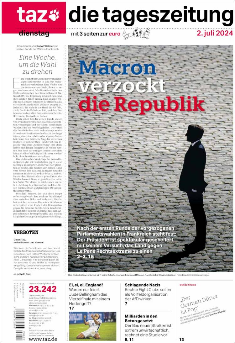 Portada de Die Tageszeitung (Alemania)