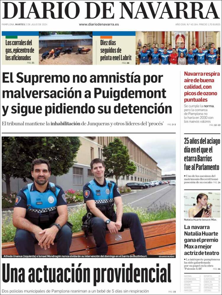 Portada de Diario de Navarra (España)