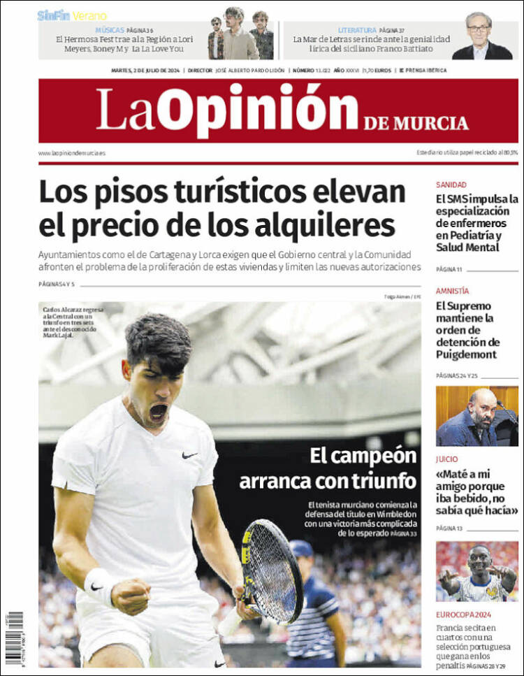 Portada de La Opinión de Murcia (España)