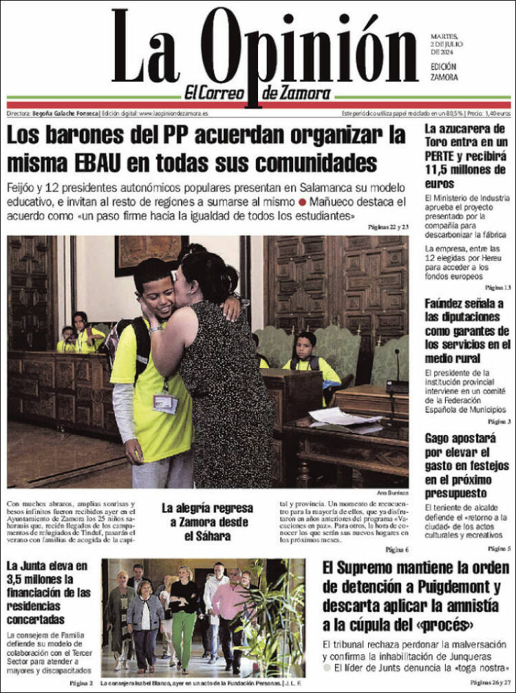Portada de La Opinión - El Correo de Zamora (España)