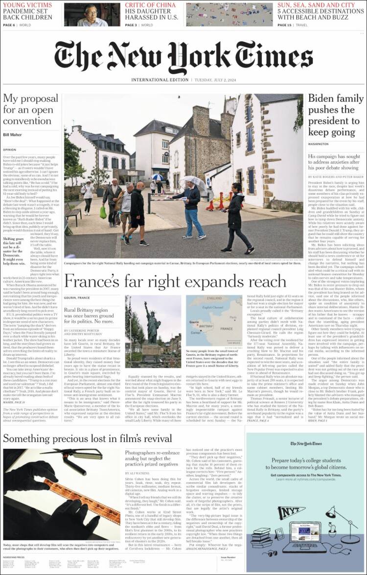 Portada de International New York Times (Europa)