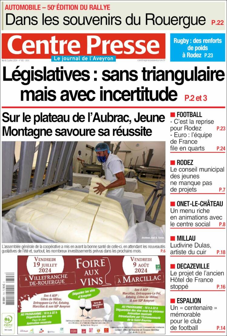 Portada de Centre Presse (Francia)